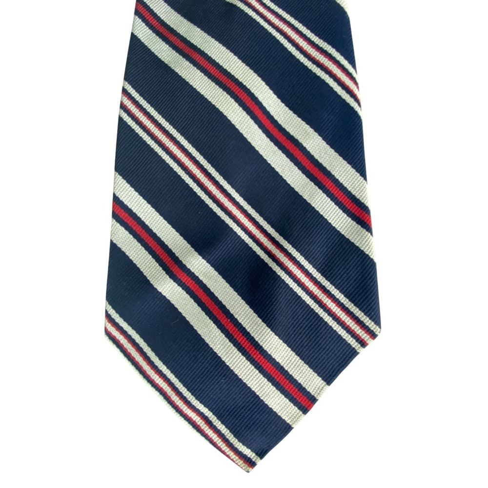 VTG Traditional Neckwear Silk Tie Mens Navy Red Silver Striped Repp Wide  54x4
